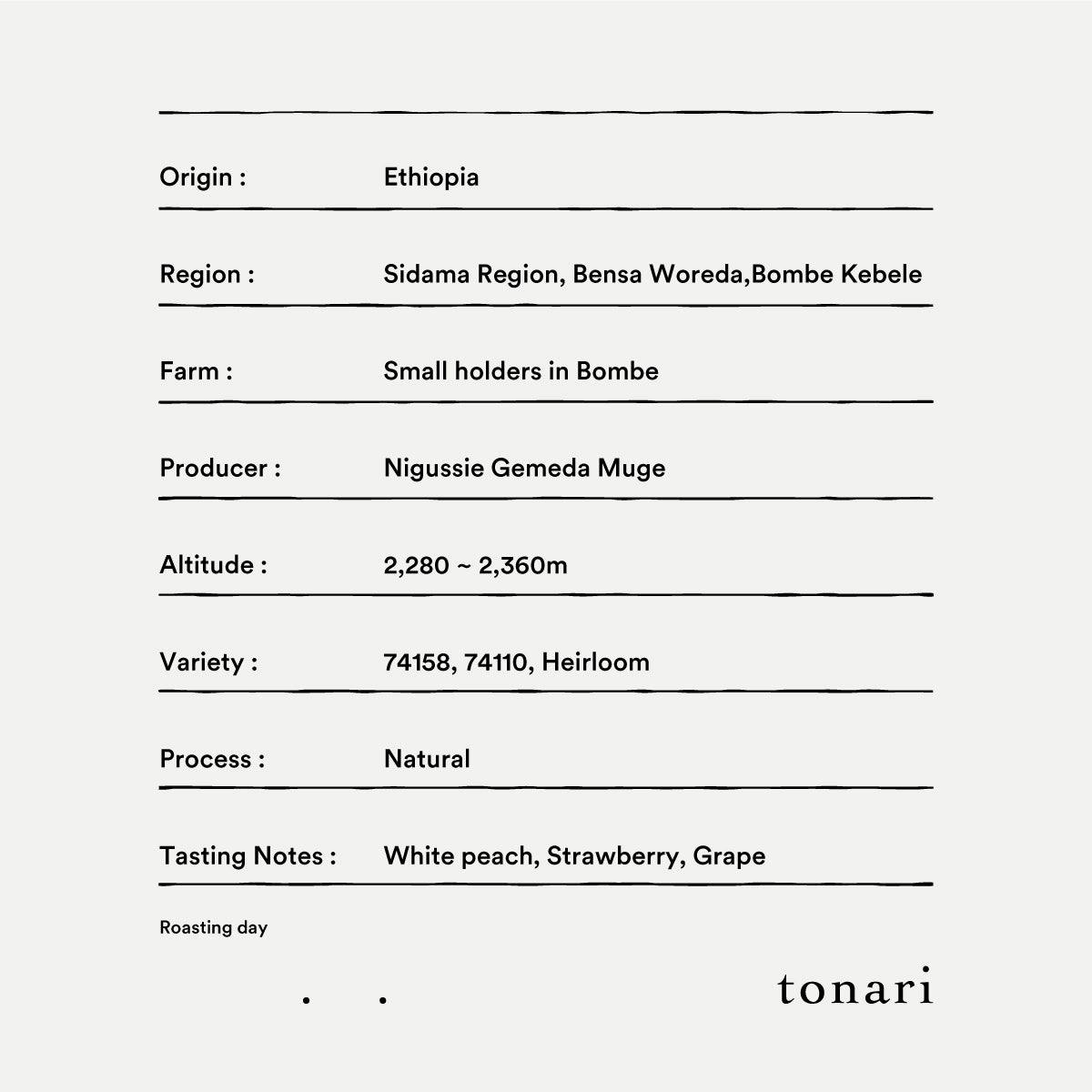 [Ethiopia] Bombe / 74158,74110,Heirloom / Natural